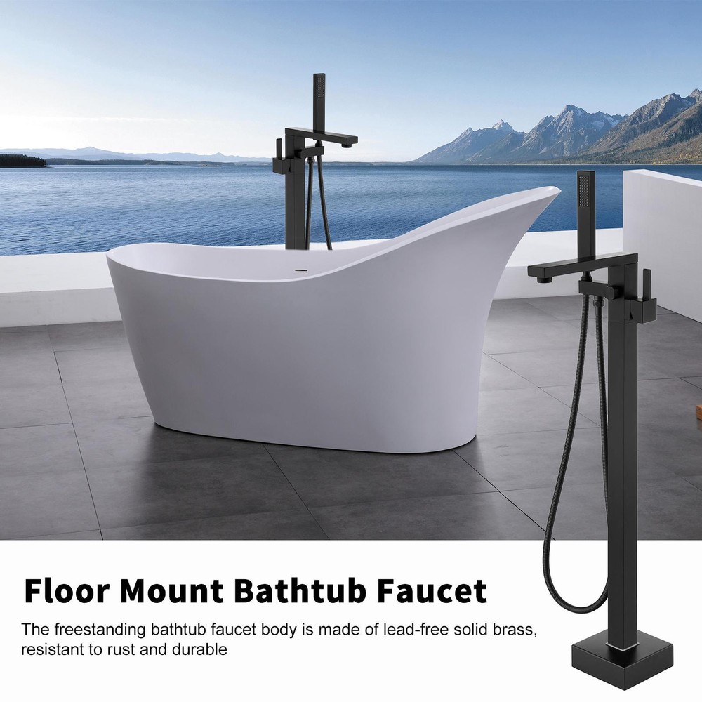Floor Mount Freestanding Bathtub Faucet Waterfall Tub Filler Mixer Tap W/Shower