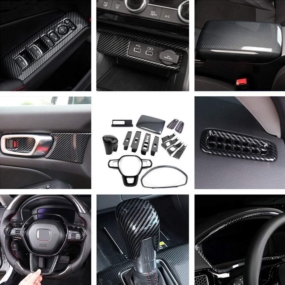 For Honda Civic Sedan 22-24 ABS Carbon Fiber Interior Accessories Kit Trim 15pcs