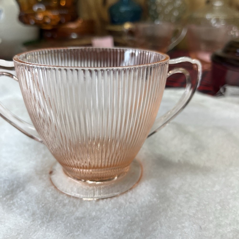 Jeannette Cherry Blossom Pink Depression Ware Glass Sugar Bowl 1930 set of 4