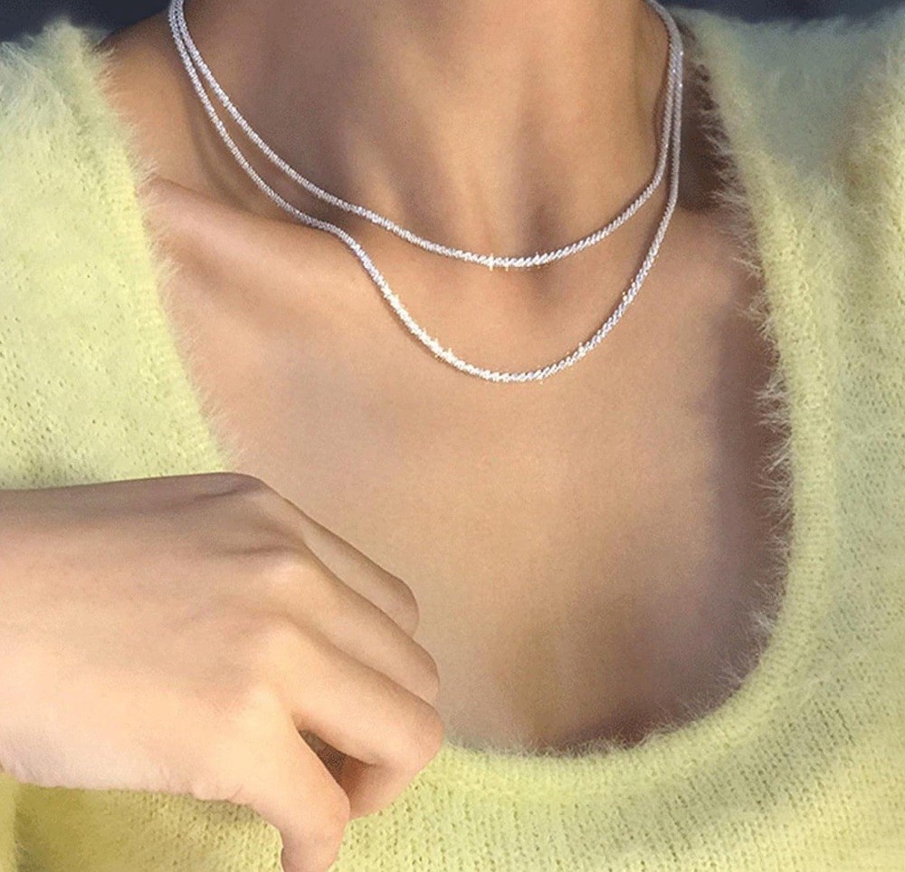 925 Sterling Silver Sparkling Clavicle Choker Necklace for Women