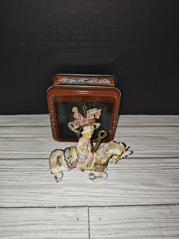 Vintage Willitts Designs Carousel Horse Christmas Holiday Tree Ornament With Tin