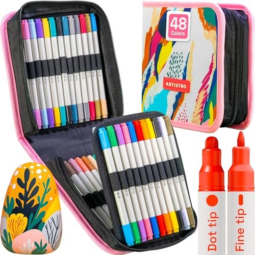 48-Color Dual-Tip Acrylic Paint Pens Set Fine 1mm & Dot Markers