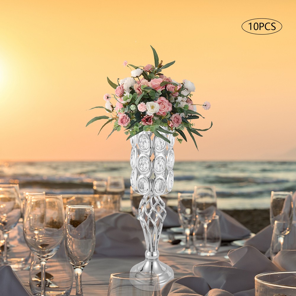 10 Silver 19.7x6.3 Inch Tall Metal Vases for Wedding Party Centerpieces