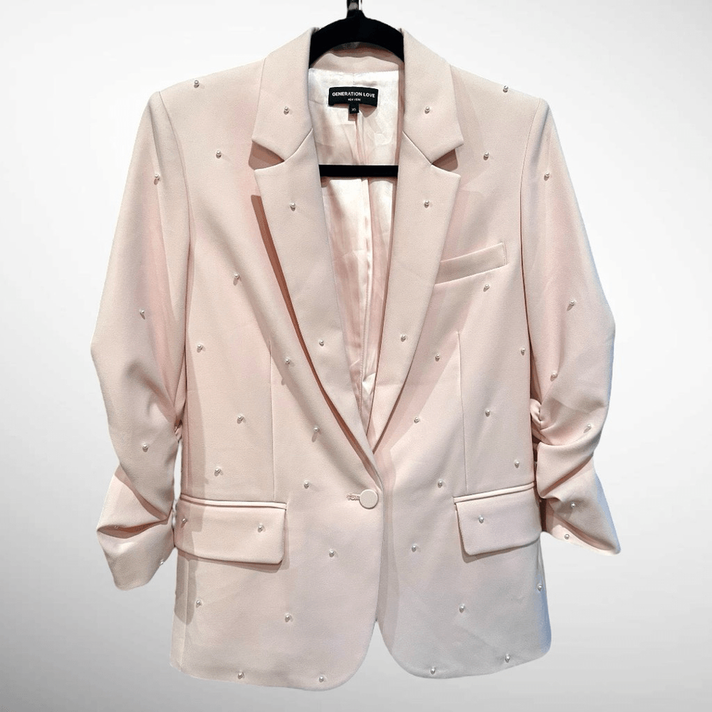 Generation Love Nadia Faux Pearl-Embellished Blazer in Magenta Size XS