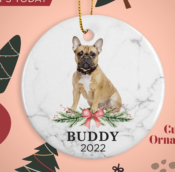 French Bulldog Custom Name Christmas Ornament - Personalized Dog Name Christm...