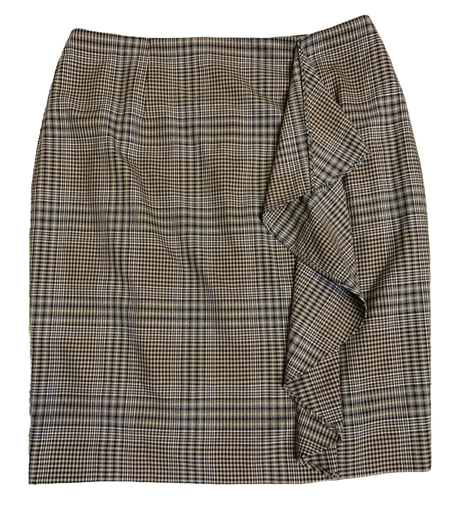 Antonio Melani Womens Size 14 Brown Grey Plaid Ruffle Work Skirt