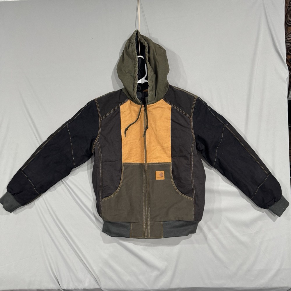 Carhartt Reworked Mens Sherpa-Lined Hooded Canvas Jacket Large Full Zip with Patch