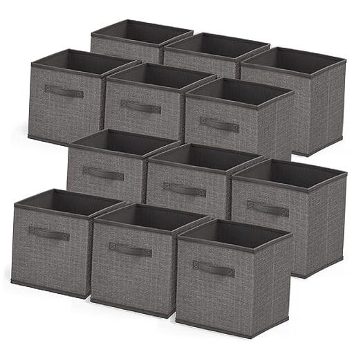 12-Cube Foldable Fabric Storage Organizer in Grey - 12 Pack