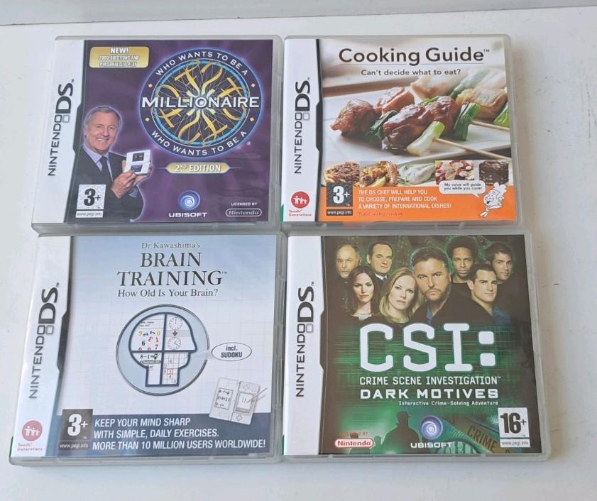 Nintendo DS Games x 4 Brain Training, Who wants to be a Millionaire DSI, Cooking