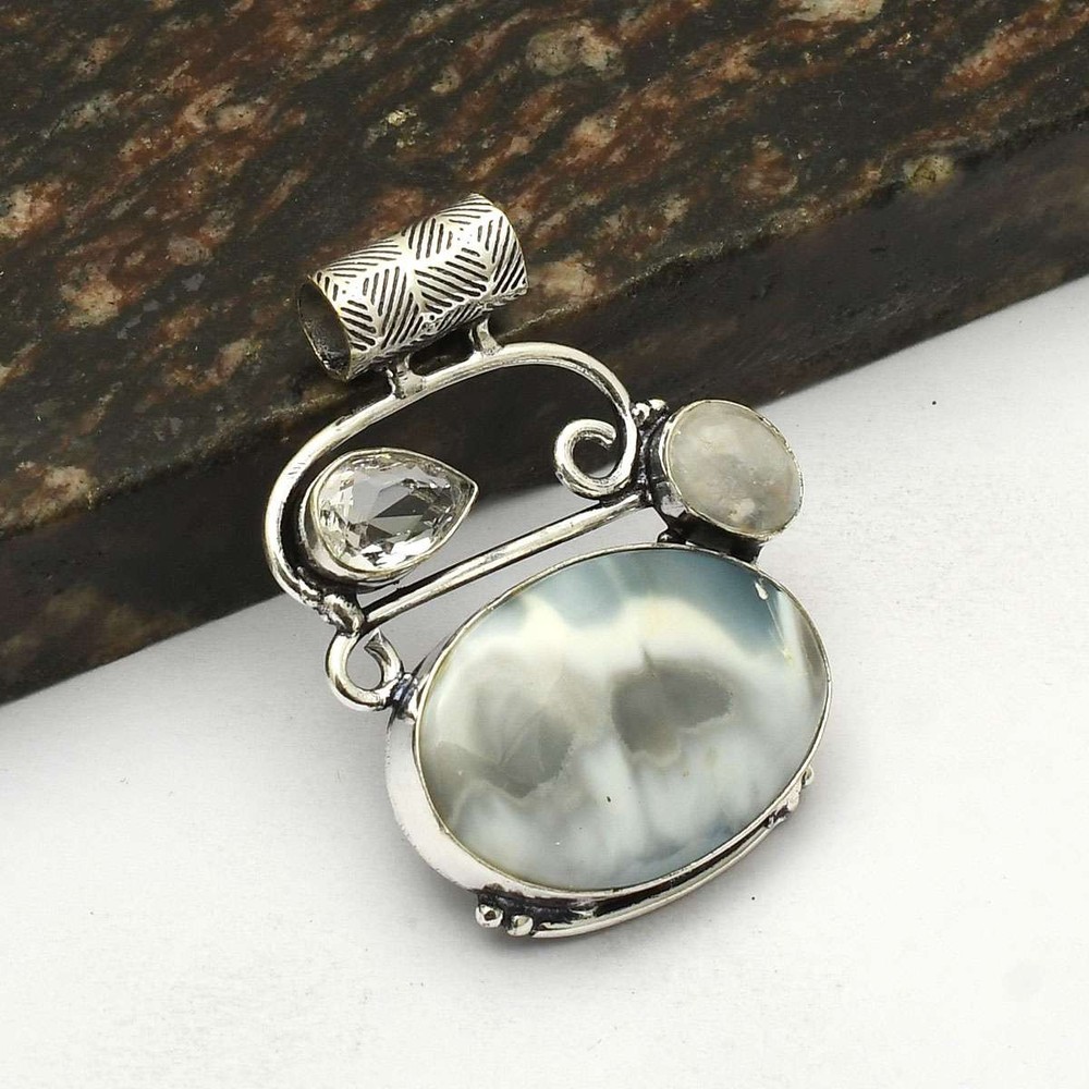 Owyhee Opal White Topaz Gemstone Ethnic Pendant Jewelry Gift 2.8