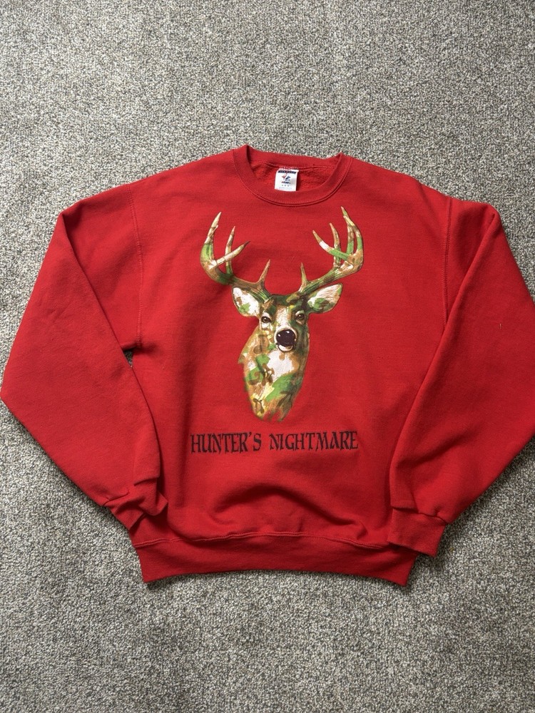 Vintage Red Buck Hunter's Nightmare Jerzees Crewneck Sweatshirt Size M