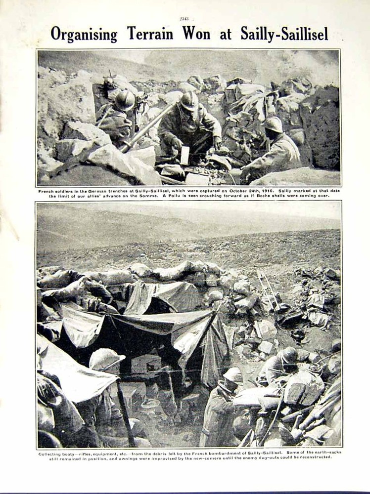Old Antique Print 1916 World War Somme Siers Cheval-De-Frise Saillisel 20th