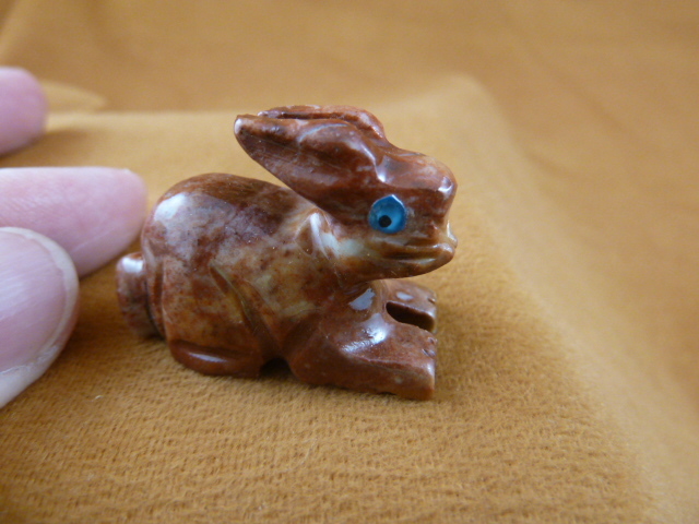 (y-BUN-18) red BUNNY RABBIT SOAPSTONE carving FIGURINE love rabbits HOP hopping