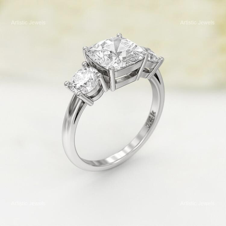 Cushion Cut Moissanite Stackable Ring in Sterling Silver, US Sizes Available