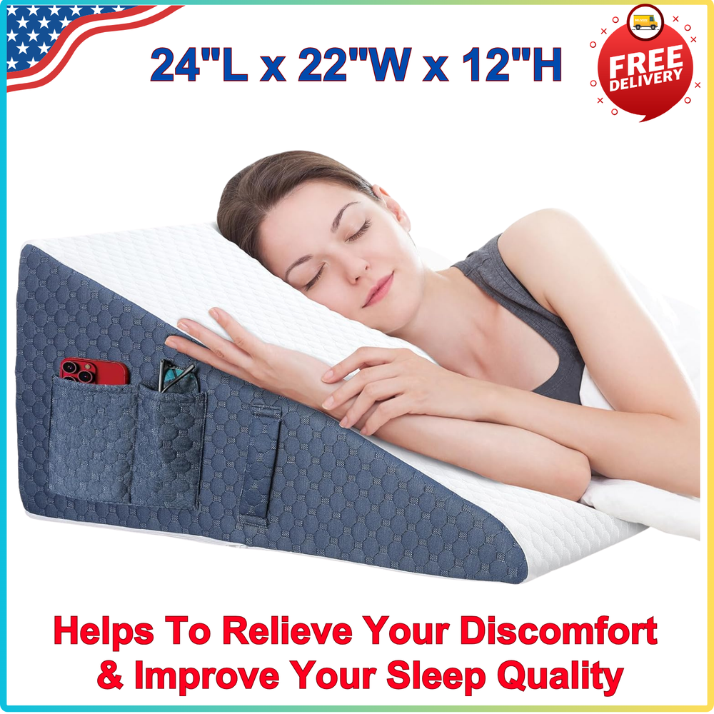 12 inch Wedge Pillow For Sleep, Updated Bed Wedge, Acid Reflux, Heartburn, GERD