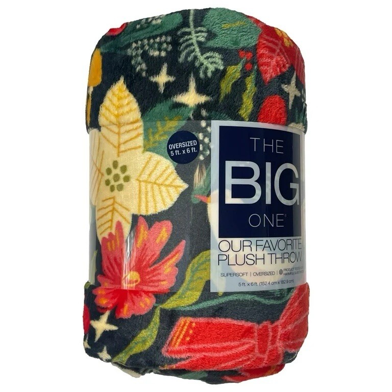 The Big One Plush Colorful Throw Blanket Oversized Christmas Floral, 5 ft x 6 ft