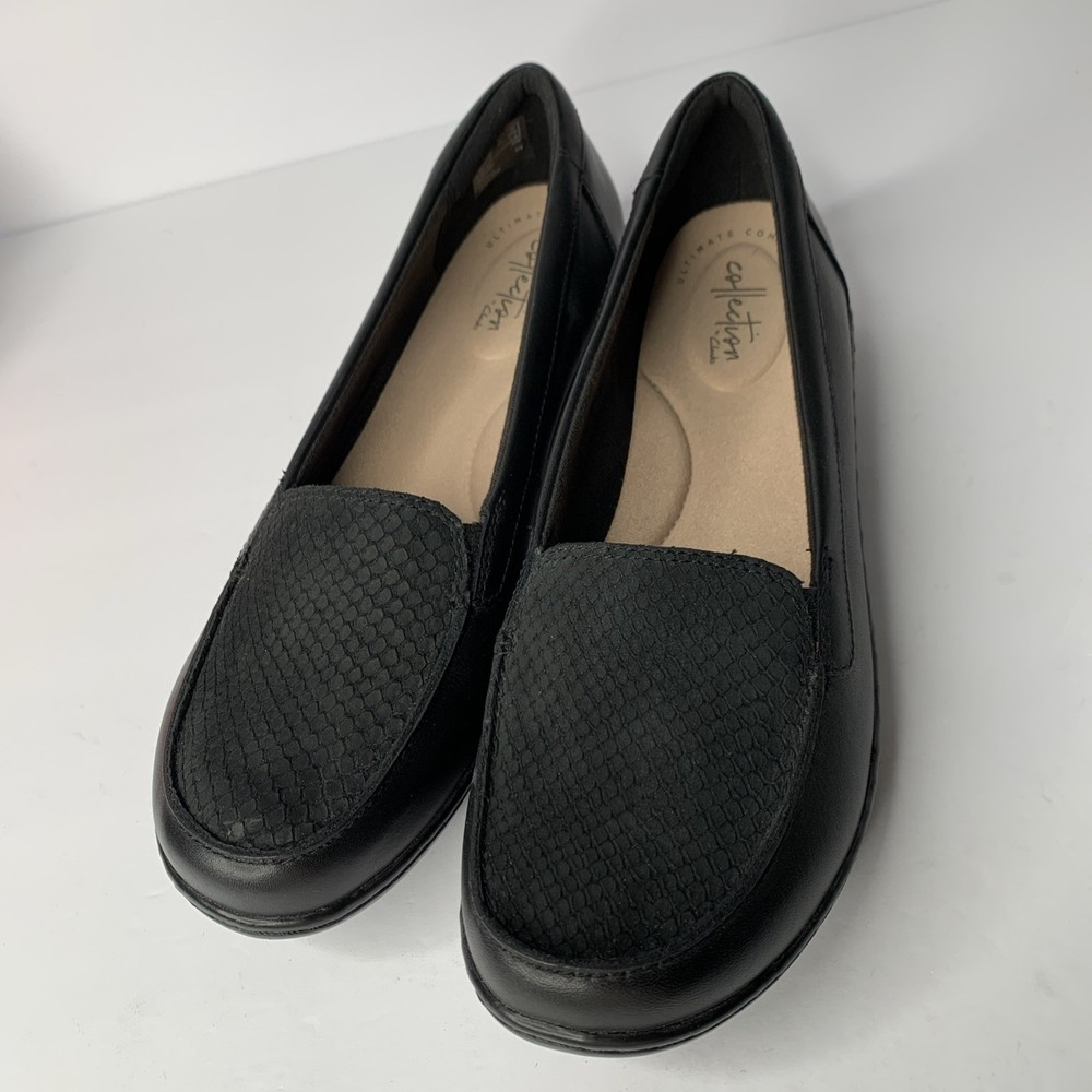 Clarks Ashland Jam Black Snake Loafers Womens Size 9M Comfortable New