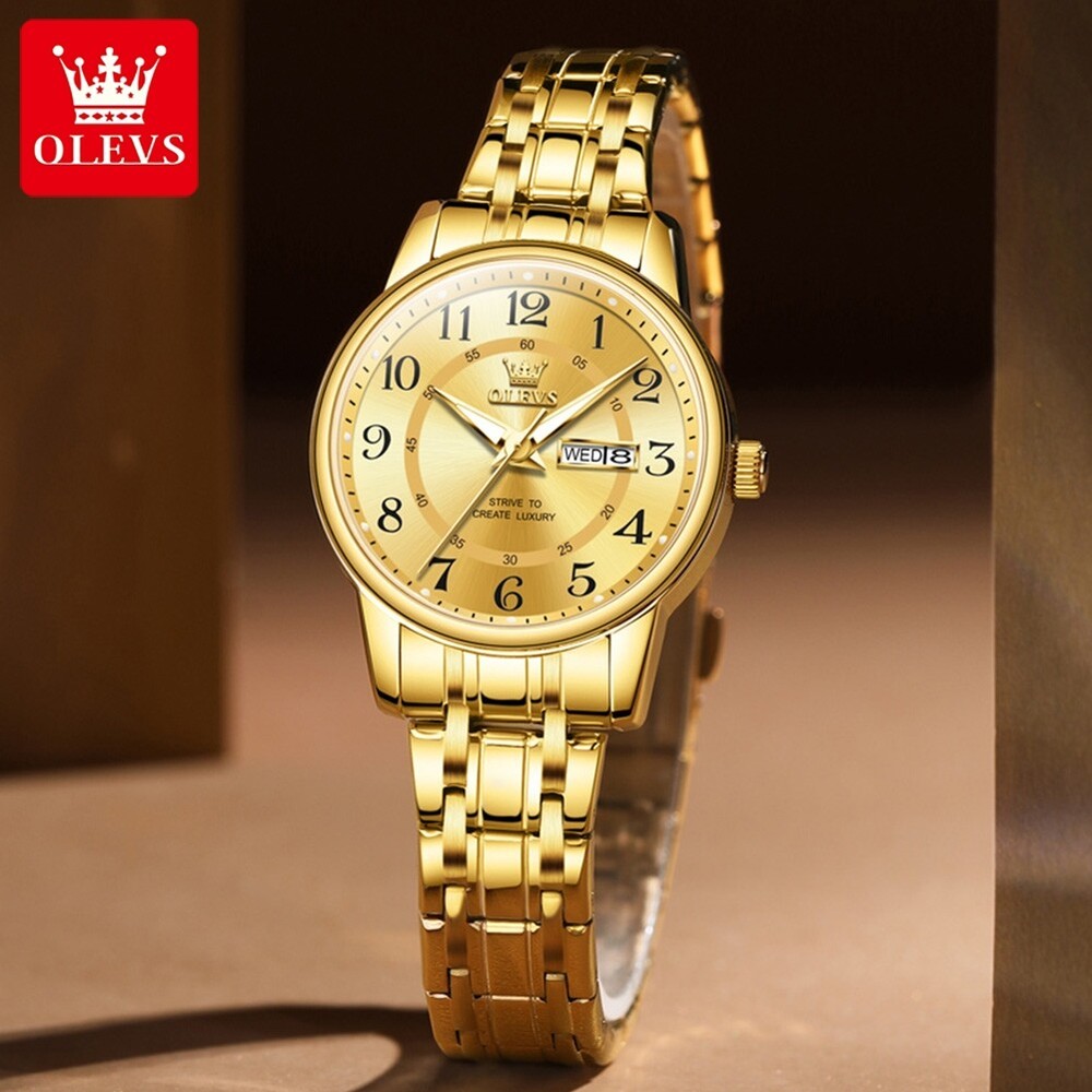 OLEVS Quartz Watch Calendar Week Display Stainless Steel Waterproof Wristwatch