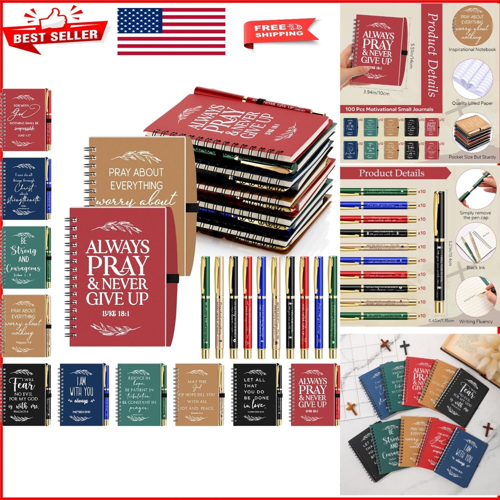Motivational 200-Piece Spiral Notebook and Pen Set for Church School Students  