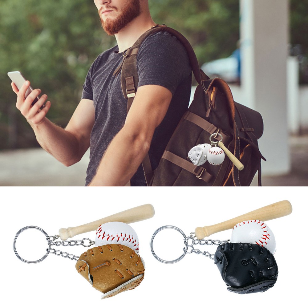 Mini Baseball Bat Keychain Three-Piece Baseball Themed Key Chain Sports Style