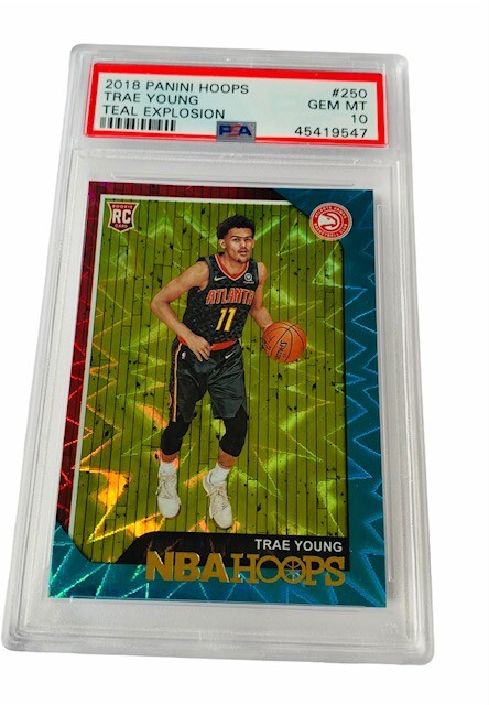 Trae Young Rookie RC 2018 Hoops Teal Explosion PSA 10 Hawks insert #250 Pop 22