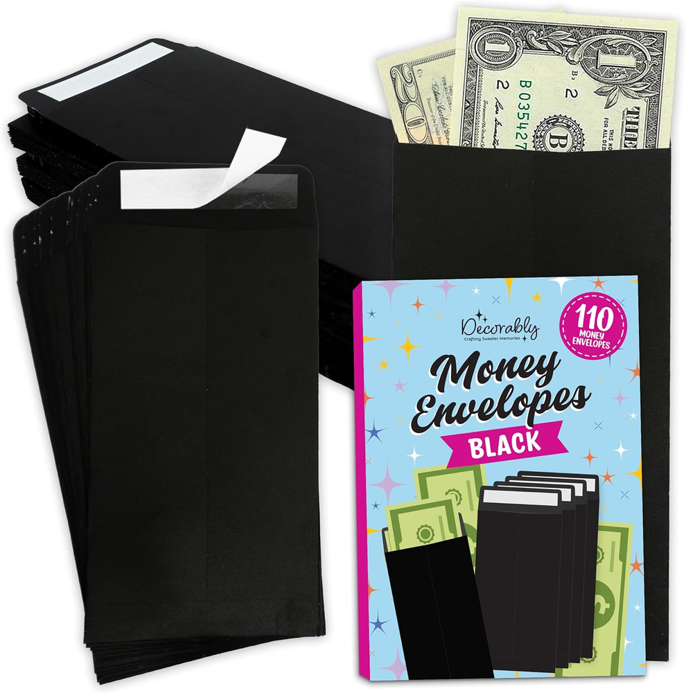 110-Pack Black Coin Envelopes 3.5x6.5In for Cash & Money Storage