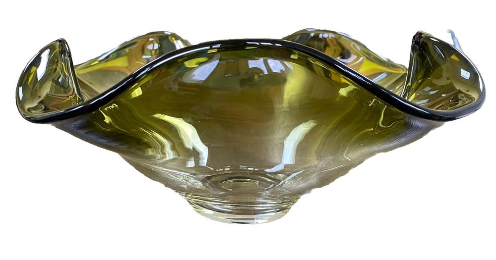 Lenox Non-Lead Crystal Bowl, Clear to Green Wavy Ruffle Edge - Fruit Centerpiece