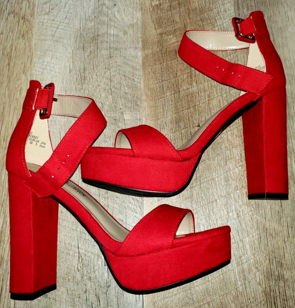 Red Hot Strappy High Heels Size 7 for Women New in Box