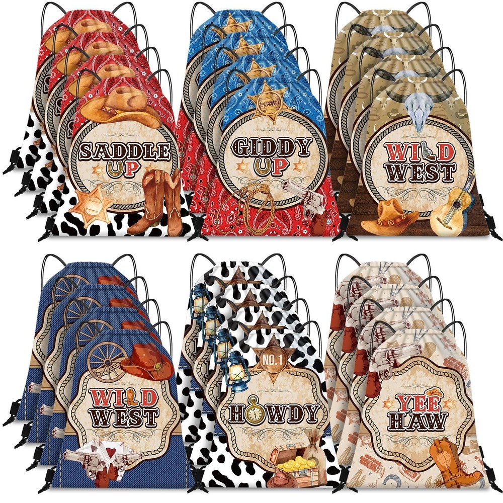 Silkfly 12-Pack Wild Western Cowboy Party Favor Backpack for Beach Sports and Events  