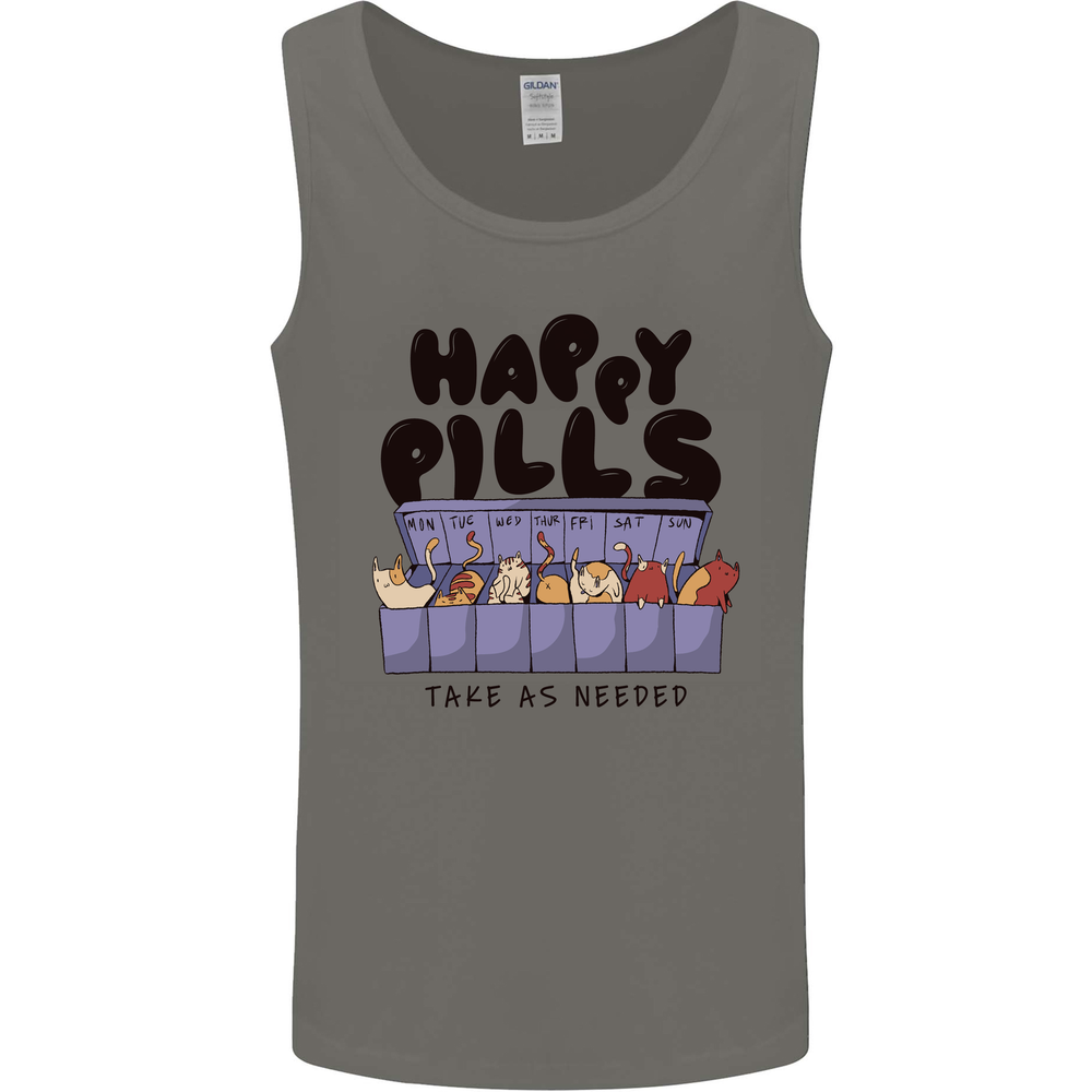 Cats Happy Pills Funny Feline Mens Vest Tank Top