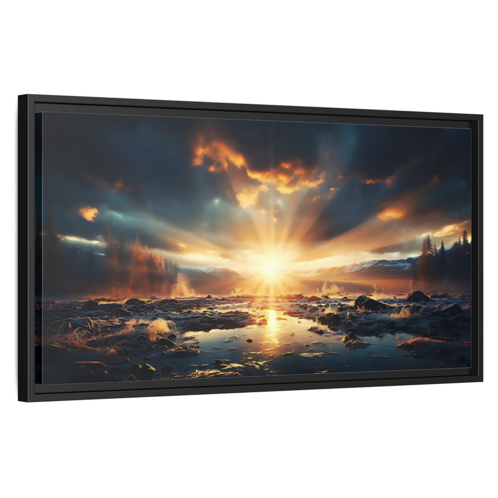 Puesta de sol paisaje naturaleza gran angular enmarcado lienzo impresión arte de pared decoración del hogar