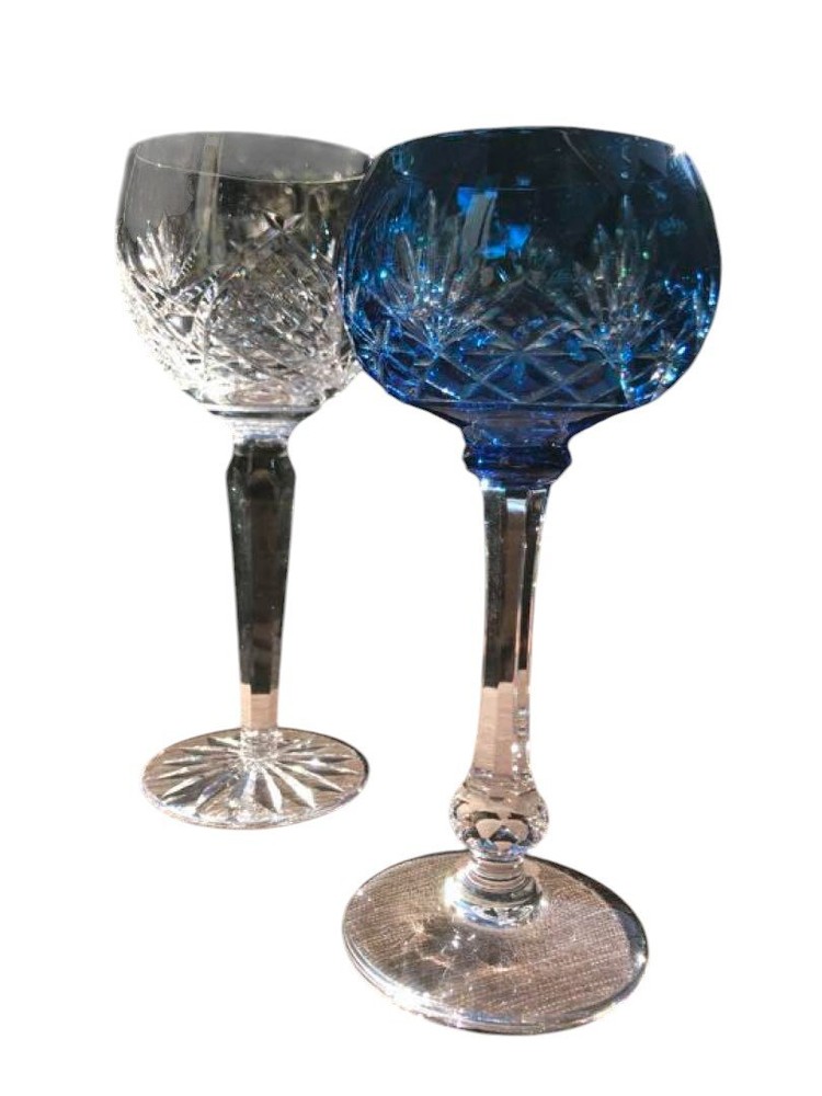 Saint-Louis Cut Crystal Cocktail Glass Set, Clear & Blue, Elegant Design