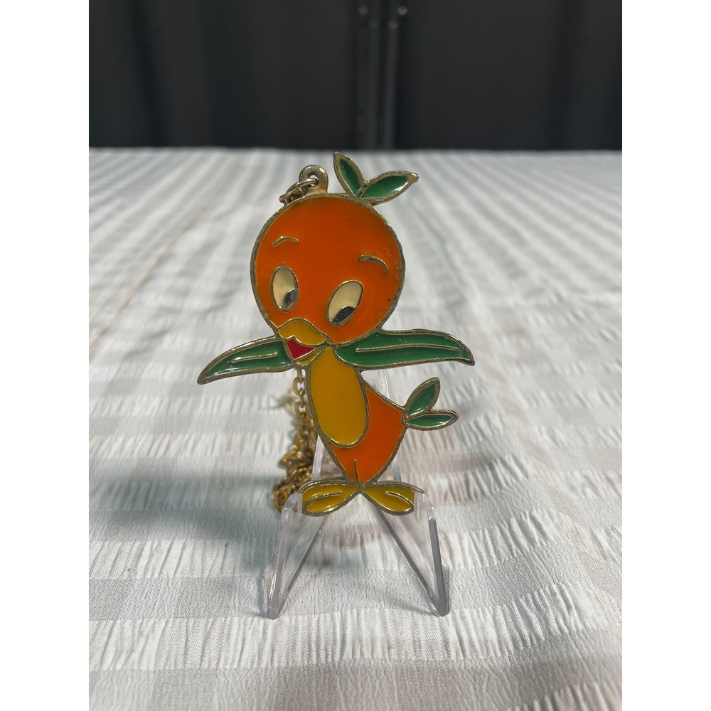 Vintage Disney Orange Bird Necklace Walt Disney Productions Enamel Pendant Gold