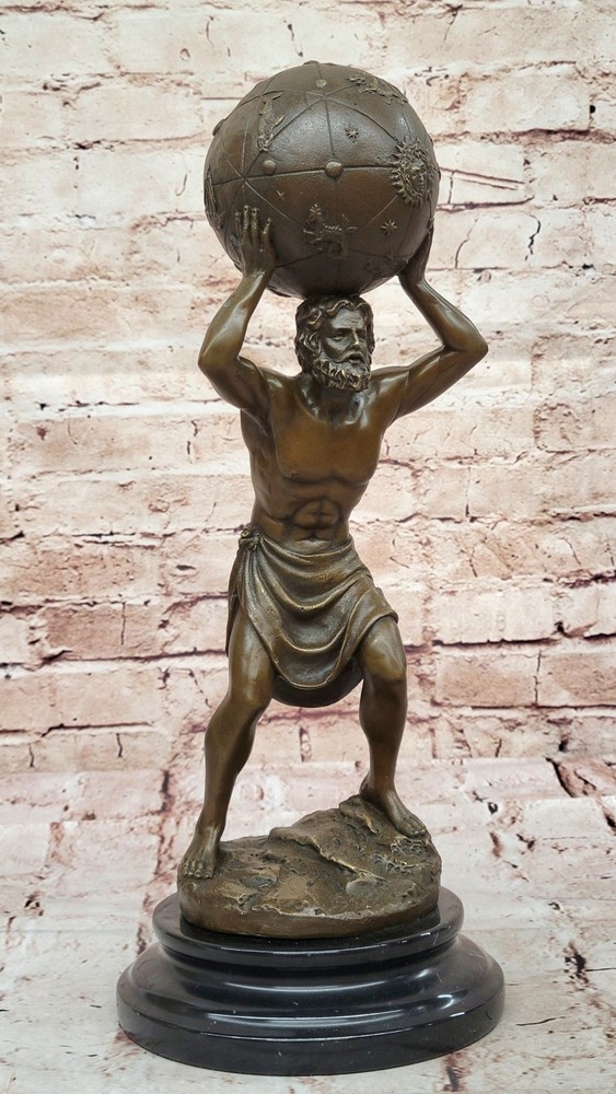 Bronzed Atlas Celestial Sphere Statue Art Deco Nouveau Sculpture On Sale