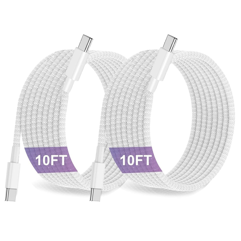 60W Gray Braided USB-C to C Charging Cable 10ft 2-Pack for iPad 10th Gen