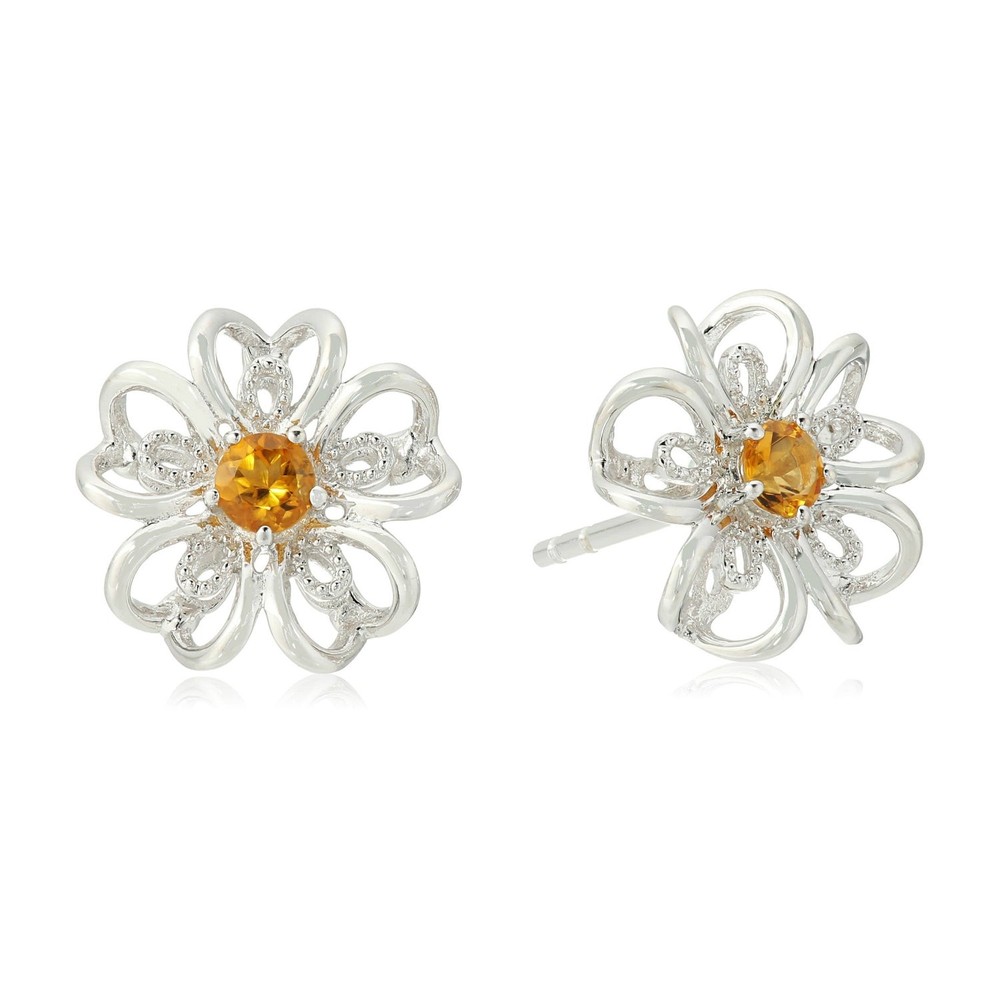 925 Sterling Silver Citrine Floral Stud Earrings for Women