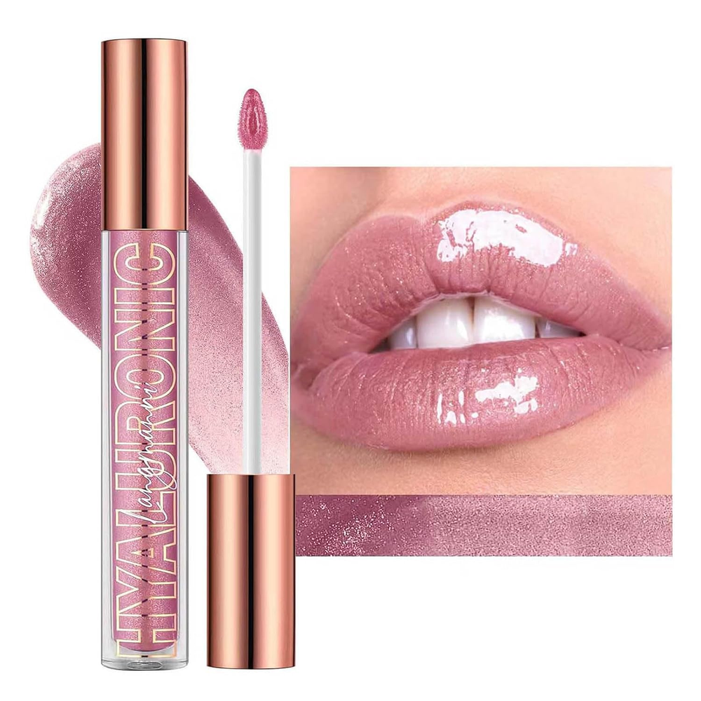 Nude Pink Tinted Glitter Lip Gloss Plumper with Moisturizing Oil for Teens