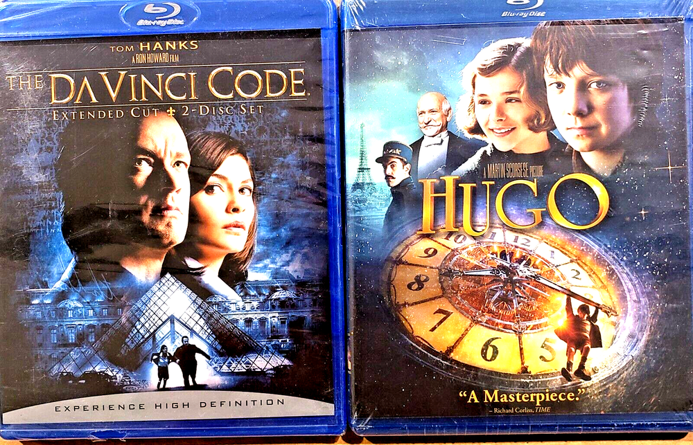 $45 Value ( 2 New ) Blu Ray Titles The Da Vinci Code Tom Hanks & HUGO - Family