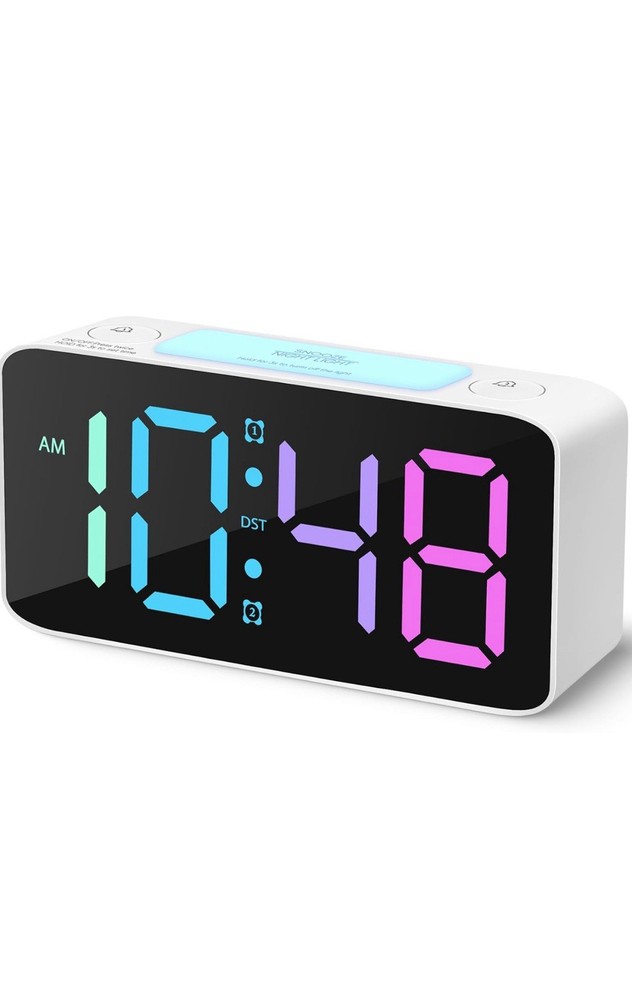 Digital Alarm Clock, RGB Colorful LED Clock, Alarm Clocks Bedside Mains White