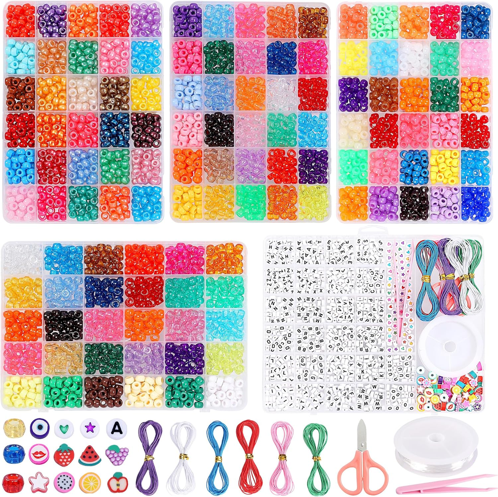 120-Color 4500-Piece Pony Beads Kit for DIY Friendship Bracelets - 5 Boxes