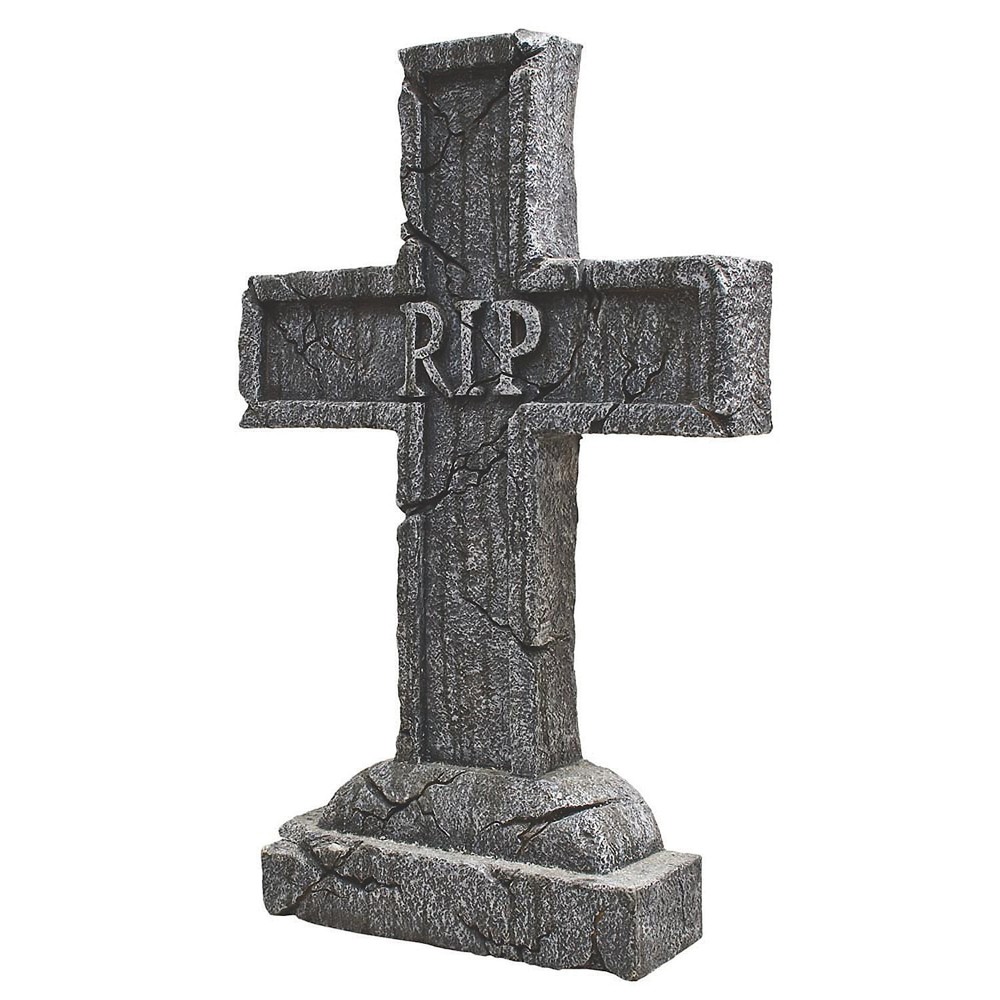 25in Gray Halloween Tombstone RIP Cross Decoration - Seasonal Visions-image