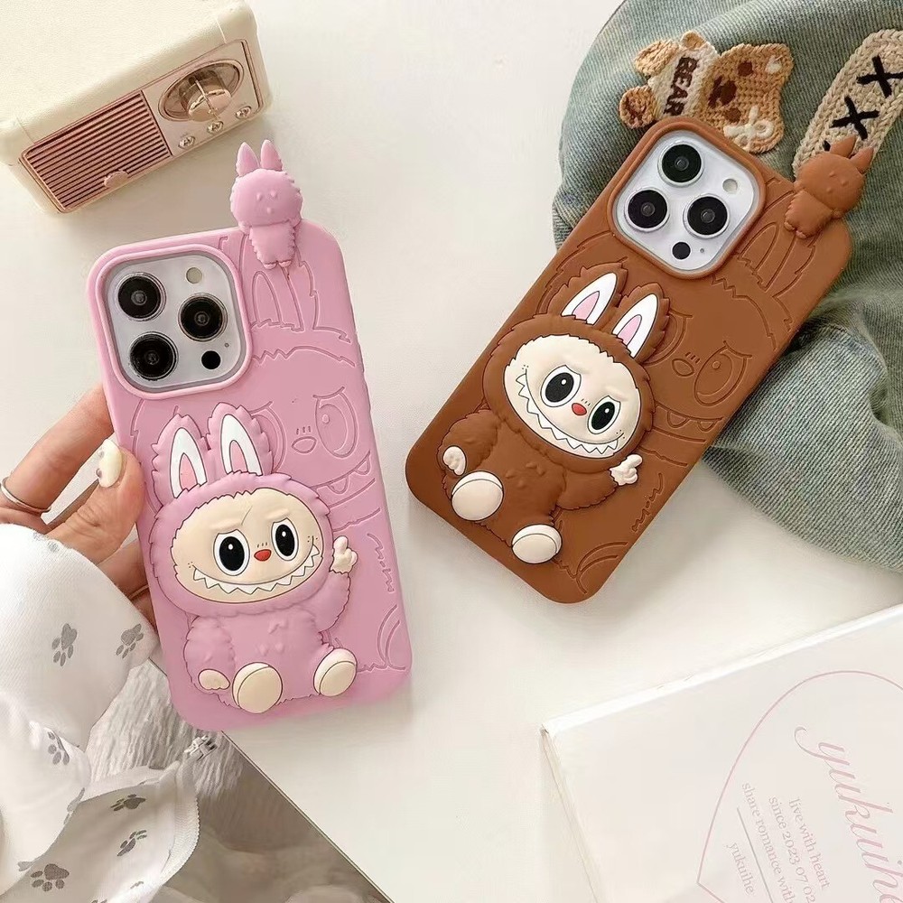 Cartoon 3D LABUBU Silicone Soft Phone Case Cover For iPhone 16 Pro Max 15 14 13
