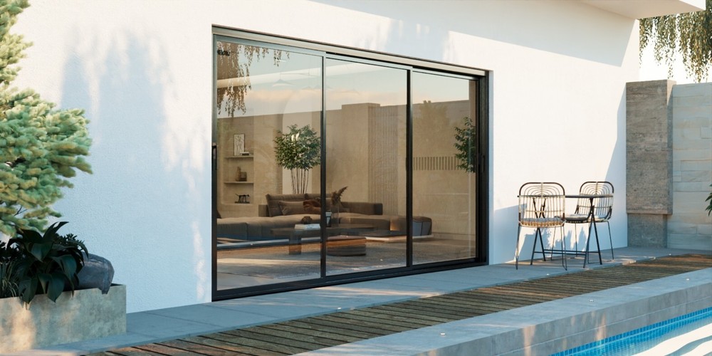 Thermal Aluminum Sliding 3-Panel Patio Door 144