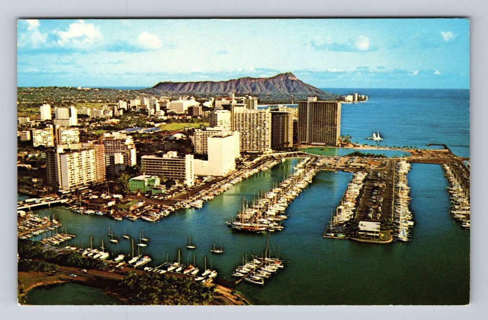 Waikiki HI-Hawaii, Aerial Of Town Area, Antique, Vintage Postcard