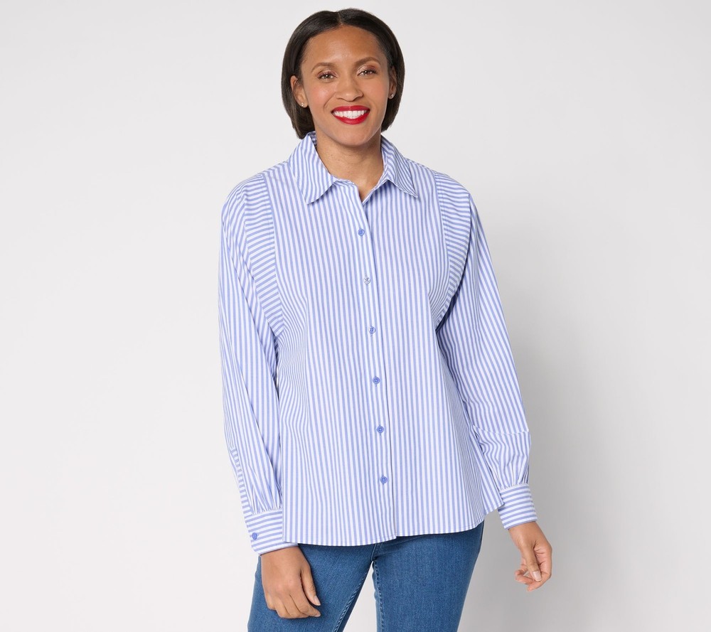 Joan Rivers Classics Collection Women's Top Sz XS Cotton Poplin Blue A681240