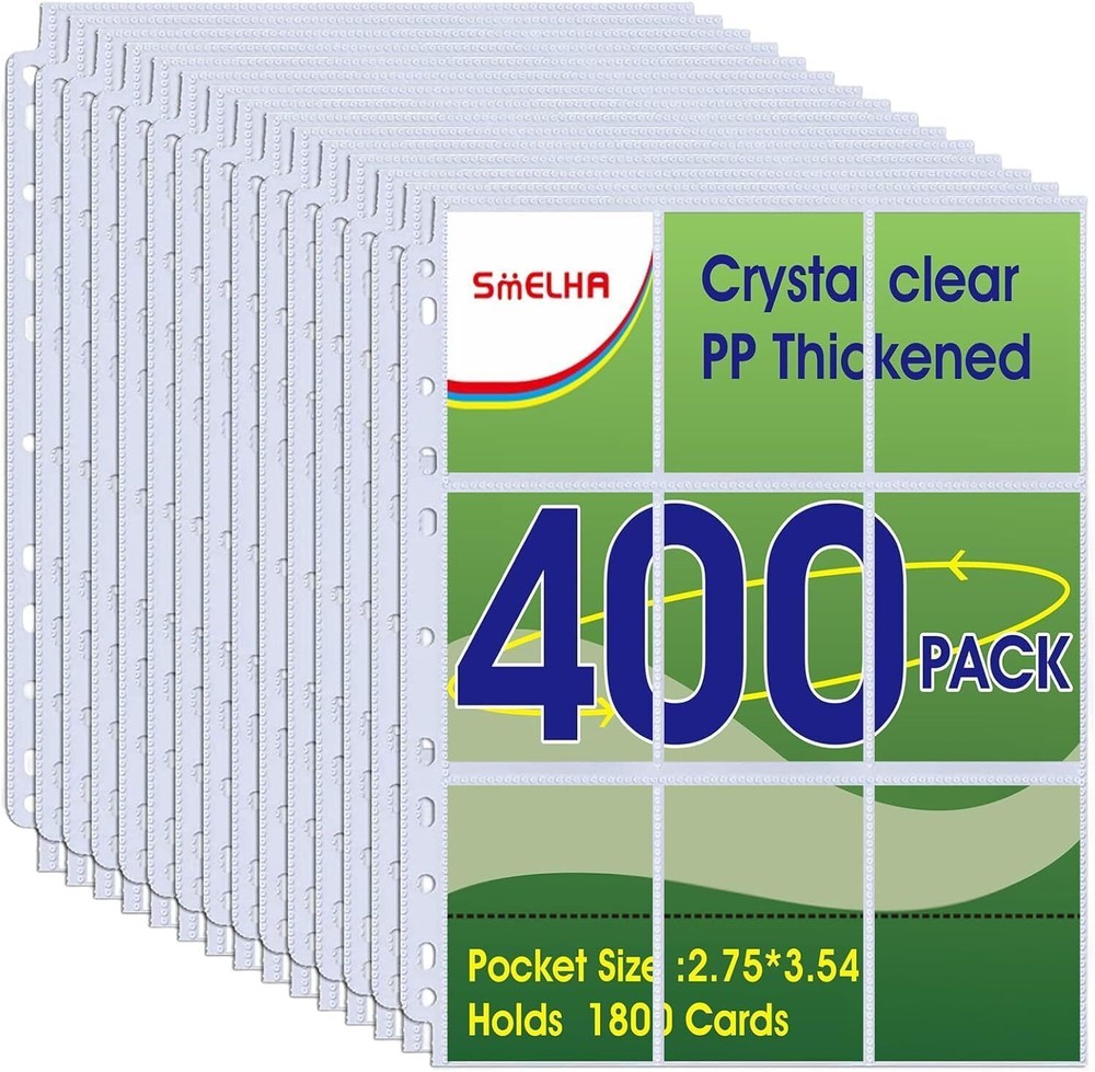 9 Pocket Page Protector, 400 Pack Trading Card Sleeve, Baseball Card Sheets f...