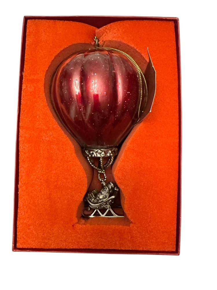 Lenox Santa Hot Air Balloon Pewter Glass Ornament 7 Inch