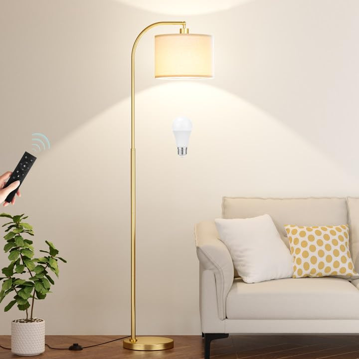 Gold Arc Floor Lamp with Remote - Dimmable & Adjustable Color Temperature