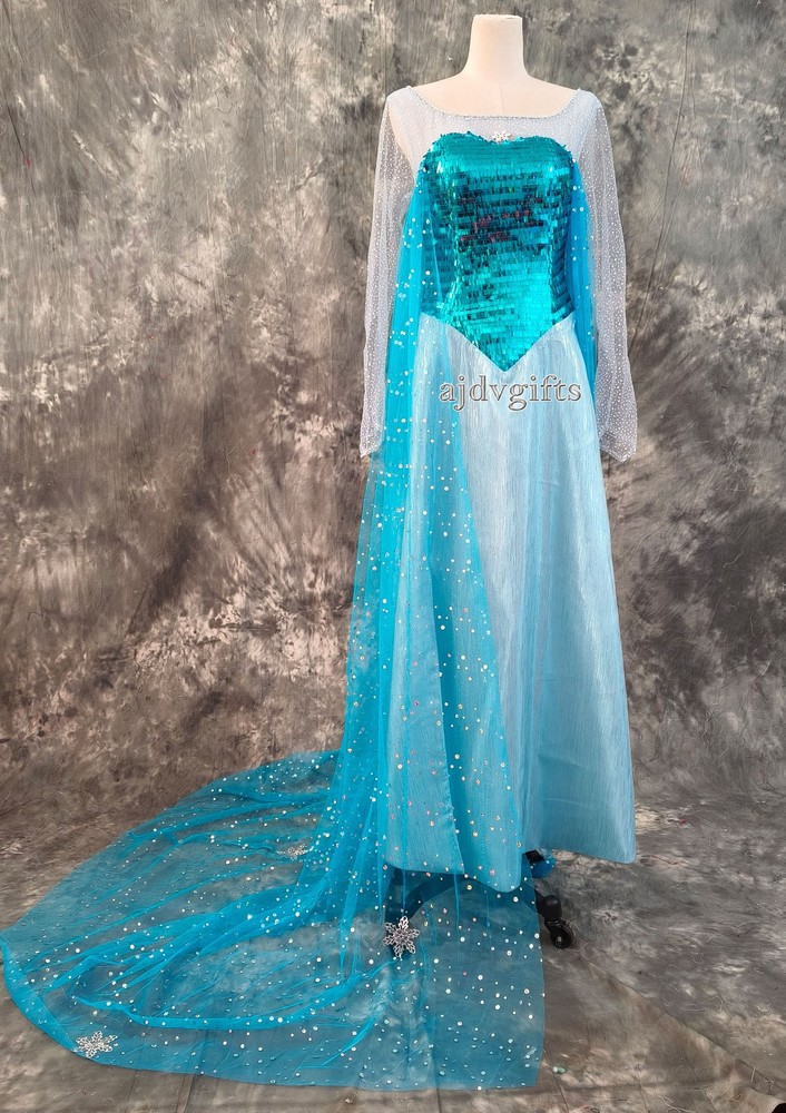 Elsa Dress for Women Girls – Frozen Princess Elsa Costume with Cloak, Handmade C