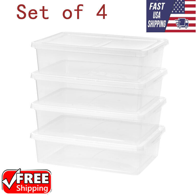 28 Qt Clear Stackable Under Bed Storage Bin Set of 4 With Lids